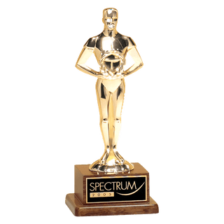 7 1/4" Cast Metal Goldtone Finish Classic Achiever Figure on a Solid Walnut Base and Black Laser Engravable Plate