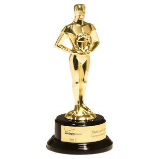 11" Cast Metal Goldtone Finish Classic Achiever Figure on a Black Piano Finish Base with a Gold Flex-Brass Plastic Plate