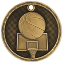 Antique Gold 2" 3D Basketball Medal
