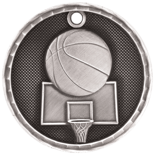Antique Silver 2" 3D Basketball Medal