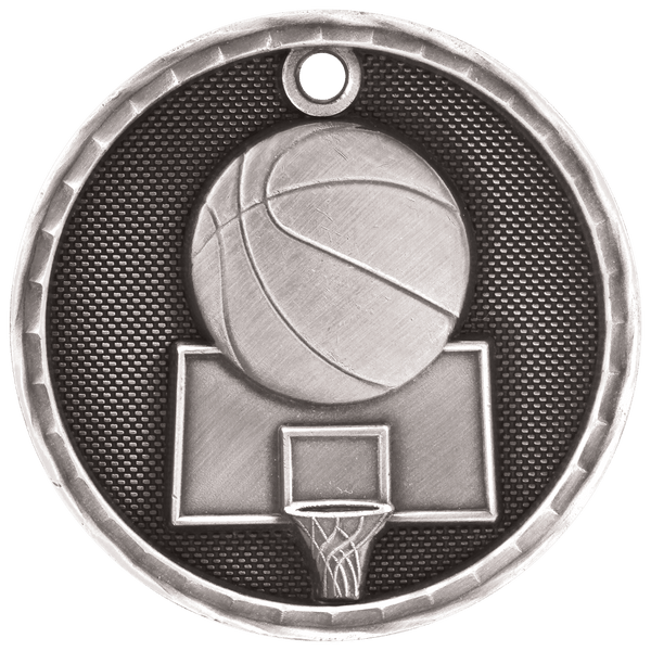 Antique Silver 2" 3D Basketball Medal