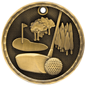 Antique Gold 2" 3D Golf Medal