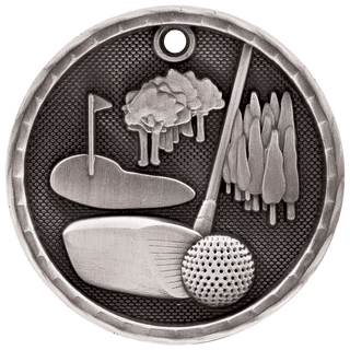 Antique Silver 2" 3D Golf Medal