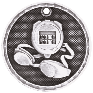 Antique Silver 2" 3D Swimming Medal