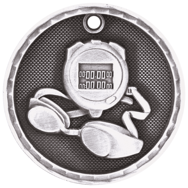 Antique Silver 2" 3D Swimming Medal