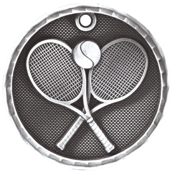 Antique Silver 2" 3D Tennis Medal