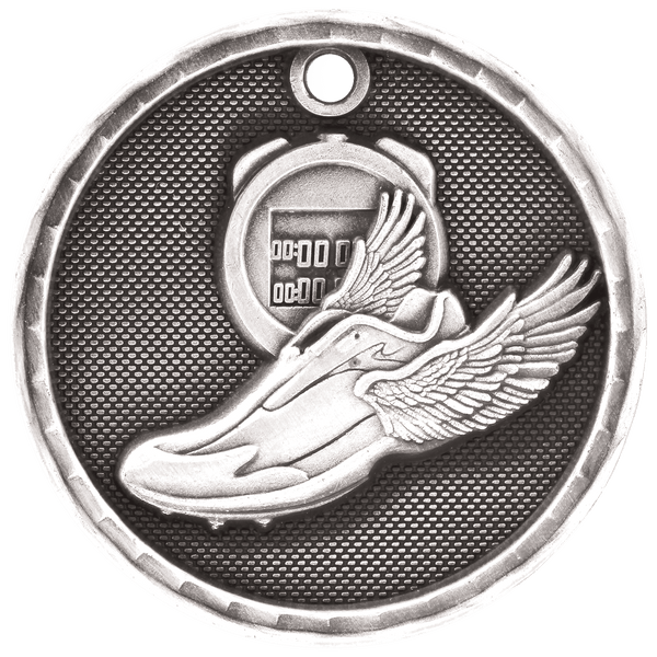 Antique Silver 2" 3D Track Medal