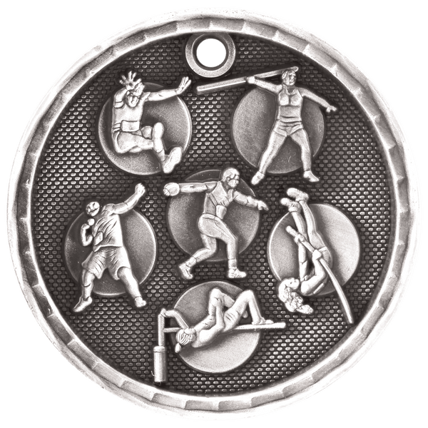 Antique Silver 2" 3D Track and Field Medal