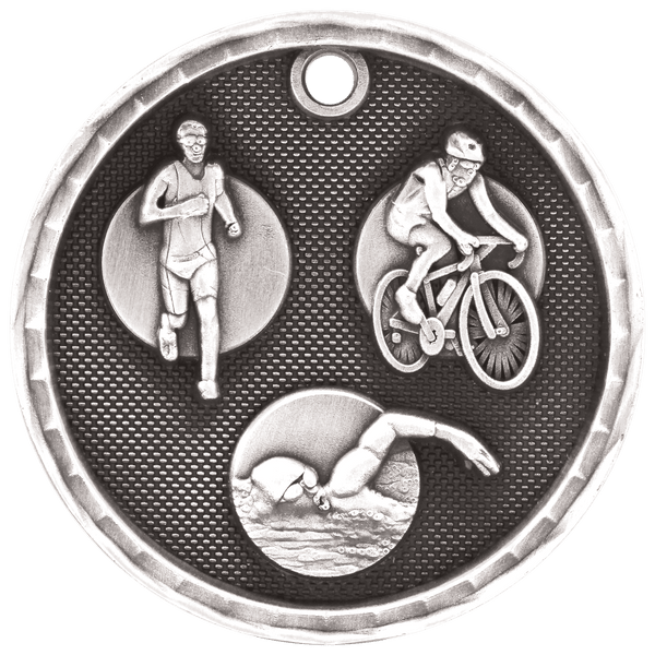 Antique Silver 2" 3D Triathlon Medal