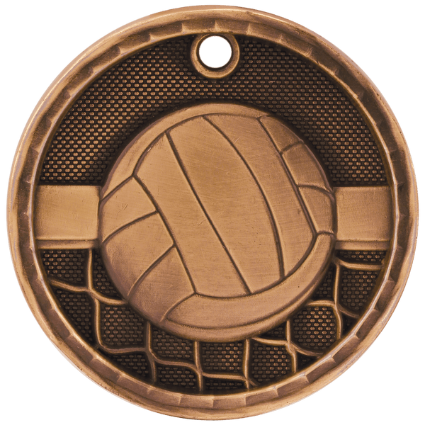 Antique Bronze 2" 3D Volleyball Medal