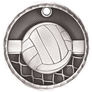 Antique Silver 2" 3D Volleyball Medal