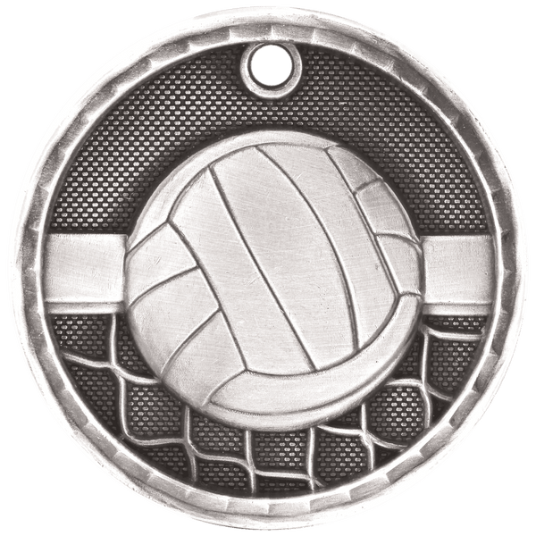 Antique Silver 2" 3D Volleyball Medal