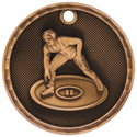 Antique Bronze 2" 3D Wrestling Medal