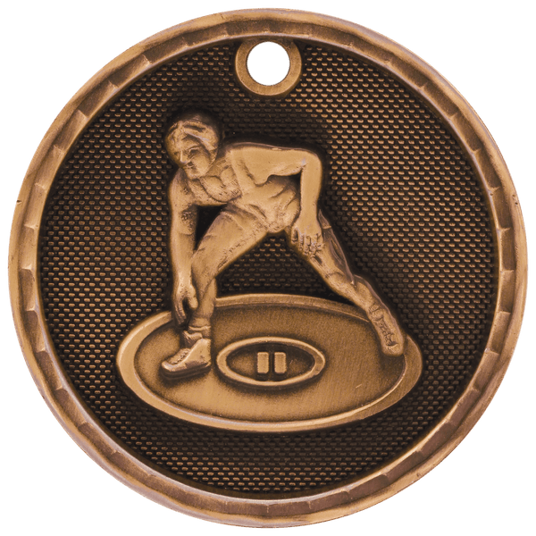 Antique Bronze 2" 3D Wrestling Medal