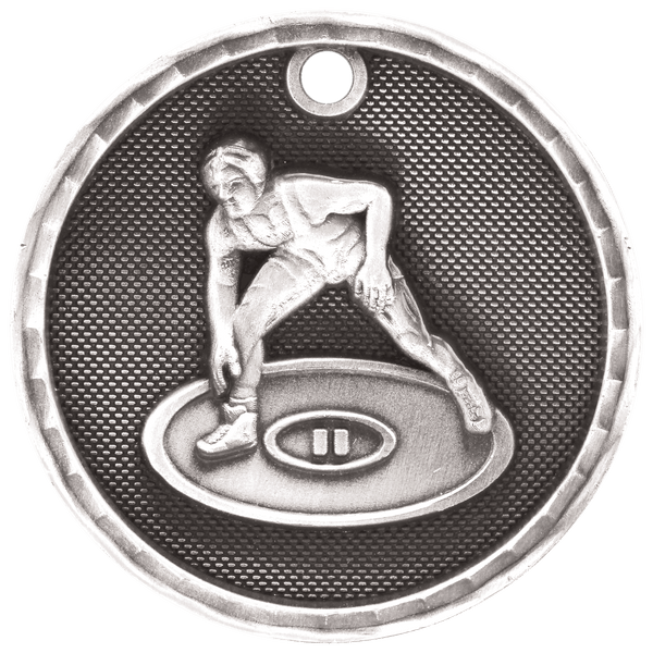Antique Silver 2" 3D Wrestling Medal