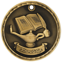 Antique Gold 2" 3D Lamp of Knowledge Medal