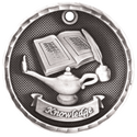 Antique Silver 2" 3D Lamp of Knowledge Medal