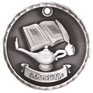 Antique Silver 2" 3D Lamp of Knowledge Medal