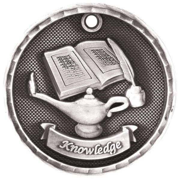 Antique Silver 2" 3D Lamp of Knowledge Medal