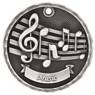 Antique Silver 2" 3D Music Medal