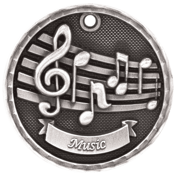 Antique Silver 2" 3D Music Medal