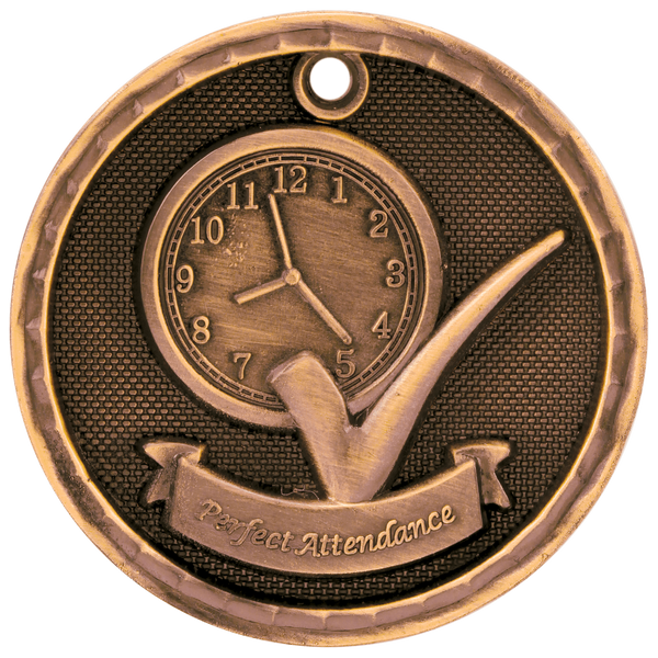 Antique Bronze 2" 3D Perfect Attendance Medal