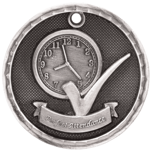 Antique Silver 2" 3D Perfect Attendance Medal