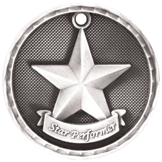 Antique Silver 2" 3D Star Performer Medal