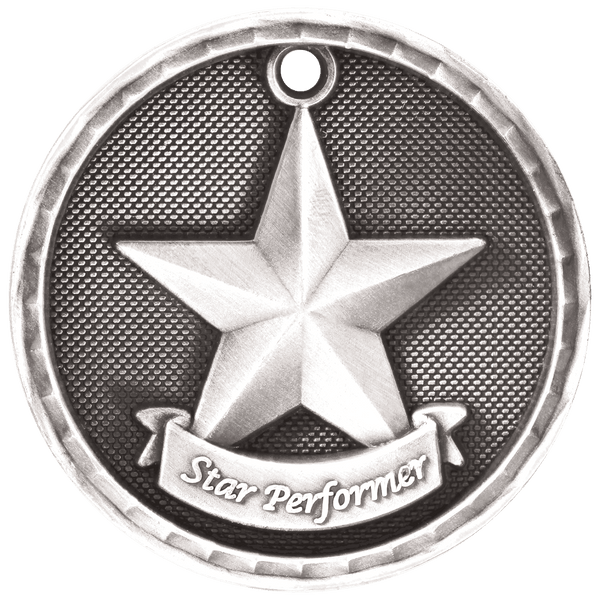 Antique Silver 2" 3D Star Performer Medal