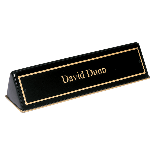 Black Piano Finish Desk Wedge with Black 9 1/2" x 2 1/2" x 2" Plate
