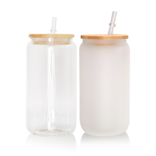 Libbey 16 oz. Customizable Glass Can w/Straw and Bamboo Lid