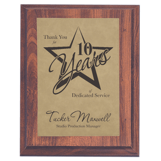 9" x 12" Elegant Cherry Finish Plaque with Light Brown Leatherette Plate
