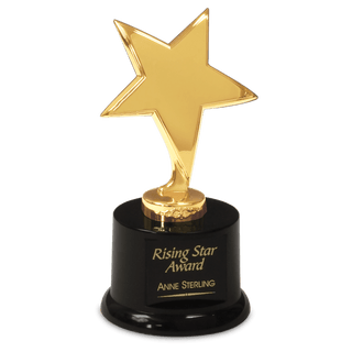 Gold Metal Rising Star on Black Plastic Base