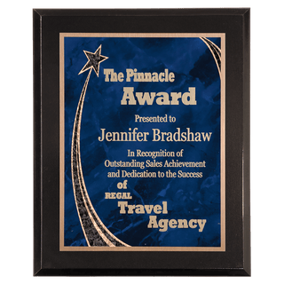 8" x 10" Premium Black Piano Finish Plaque with Blue Rising Star Plate