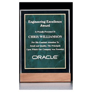 Emerald Marble Acrylic Award with American Walnut 5" x 7 5/8" Base