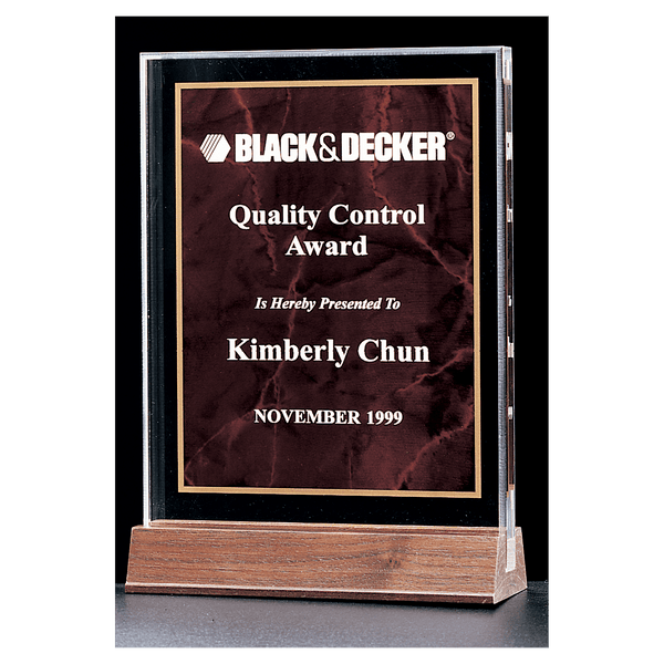 Ruby Marble Acrylic Award with American Walnut 5" x 7 5/8" Base
