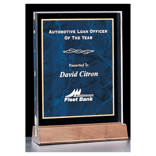 5" x 7 5/8" Sapphire Marble Acrylic Award with American Walnut Base