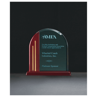7 1/2" x 7 7/8" Arch Series Jade Acrylic with Rosewood Piano Finish Base, Gold Metal Accents