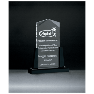 4" x 9" Spire Series Clear Acrylic Upright on Black Acrylic Base