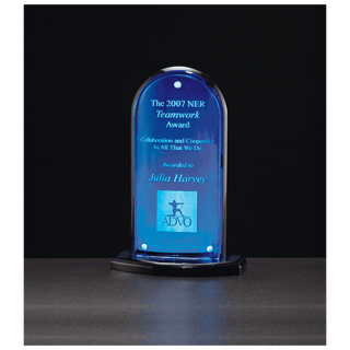 5" x 8" Arch Series Acrylic, Blue Mirror Upright, Black Base with Convex Acrylic Front
