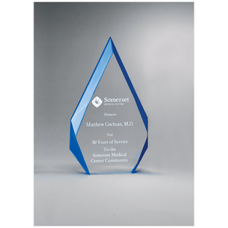4 1/4" x 7 7/8" Flame Series Clear Freestanding Acrylic with Blue Accented Bevels