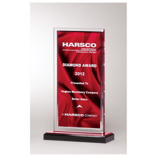 5 x 6 1/2" Deep Red Draped Satin Patterned Acrylic with Silver Mirror Border, Black with Red Top Base
