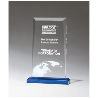6 x 9 3/4" Apex Series Clear Acrylic Award with Blue Highlights and Blue Base