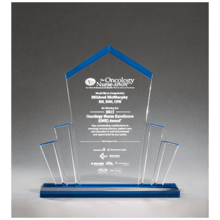 10" x 10 3/4" Large Tower Spotlight Clear Acrylic with Blue Accent on Blue Acrylic Base