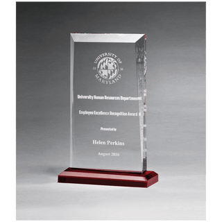 Clear Acrylic Award with Red Highlights and Red 5" x 7 3/4" Apex Series Base