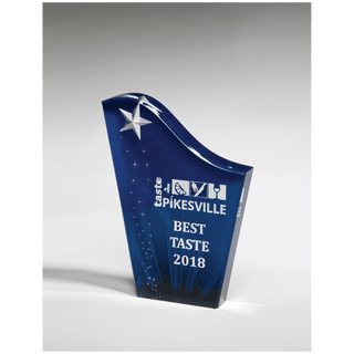 9" Blue Acrylic Award with Etched and Color-Filled Star on Constellation Background