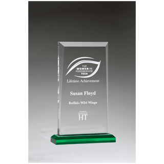 5 1/2" x 8 3/4" Apex Series Acrylic Award with Green Highlights and Green Base