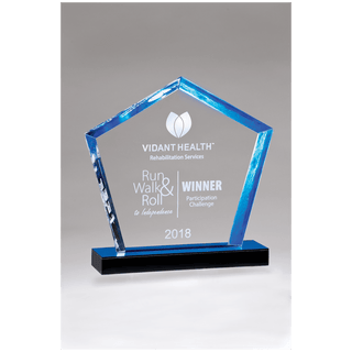 6" x 7" Diamond Series Acrylic Award with Blue Accent-Blue Mirror Topped Base