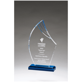4 1/4" x 7 3/4" Flame Series Clear Acrylic with Blue Accents and Matching Blue Acrylic Base