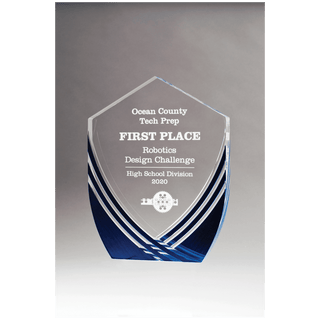 5 3/4" x 7 1/2" Shield Series Clear Acrylic with Polished Score Lines and Blue Metallic Accent